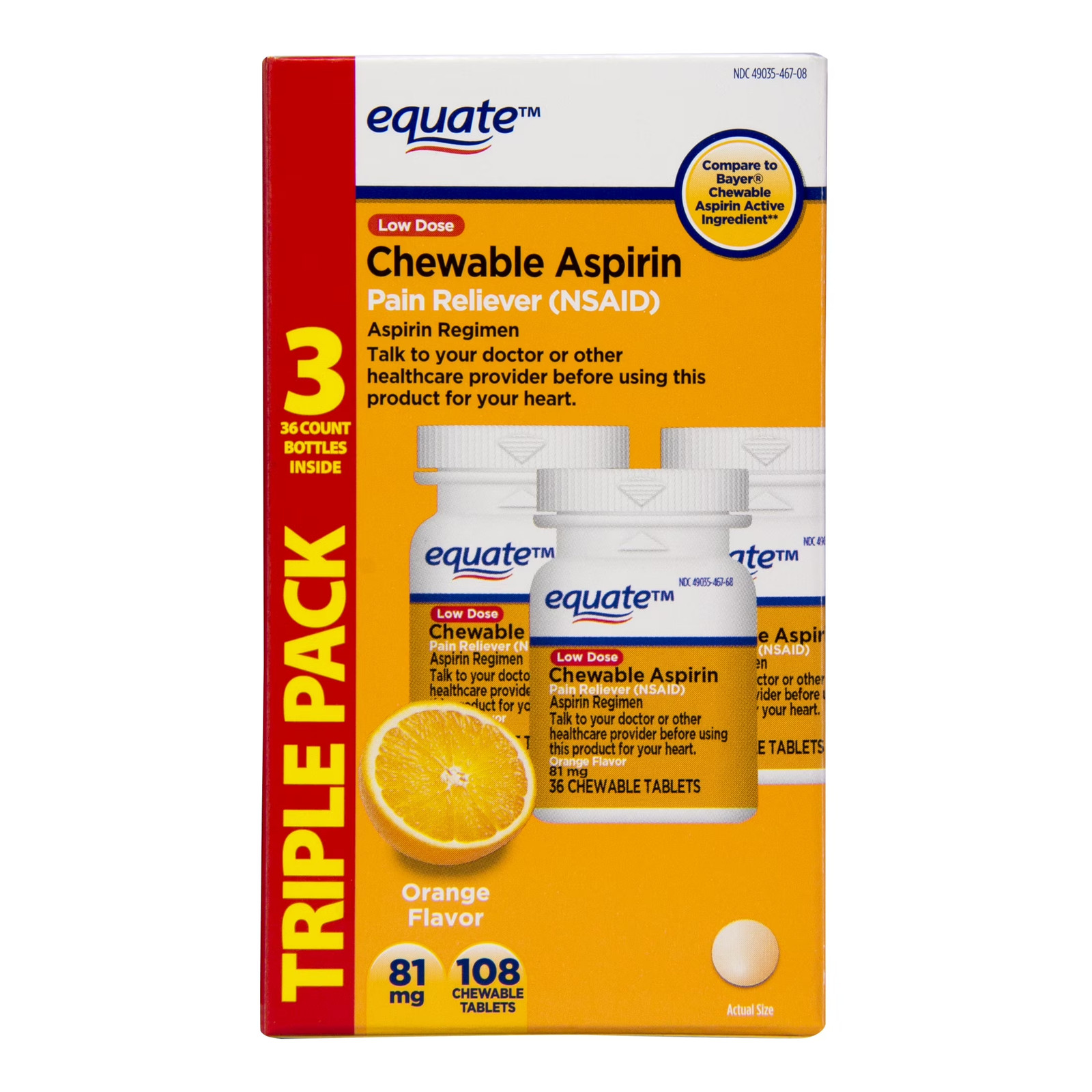 Low Dose Aspirin 81 Mg Chewable, Orange, 108 Ct, 2 Pack