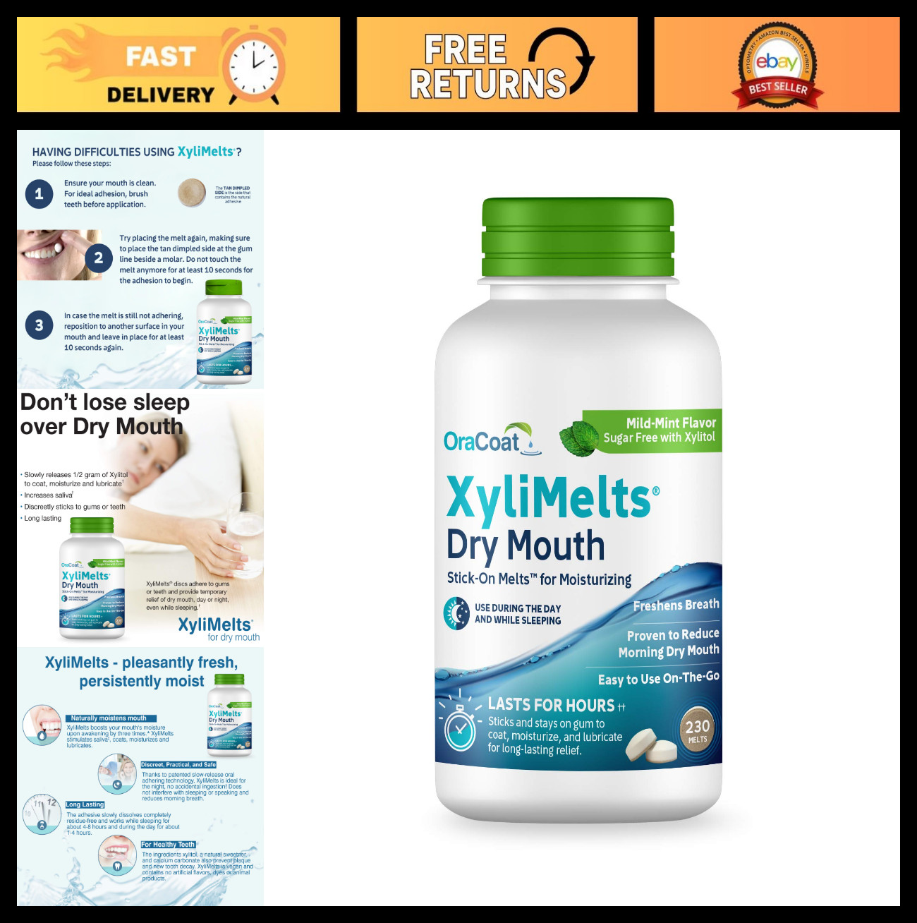Moisturizing Dry Mouth Discs – Sugar-Free Xylitol, Mint Flavor, 230 Count, 8-Hou