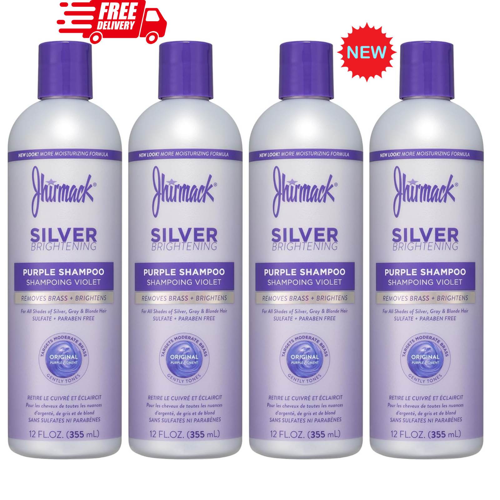 Jhirmack Silver Brightening Purple Shampoo Set of 4 for all types of silver, gre