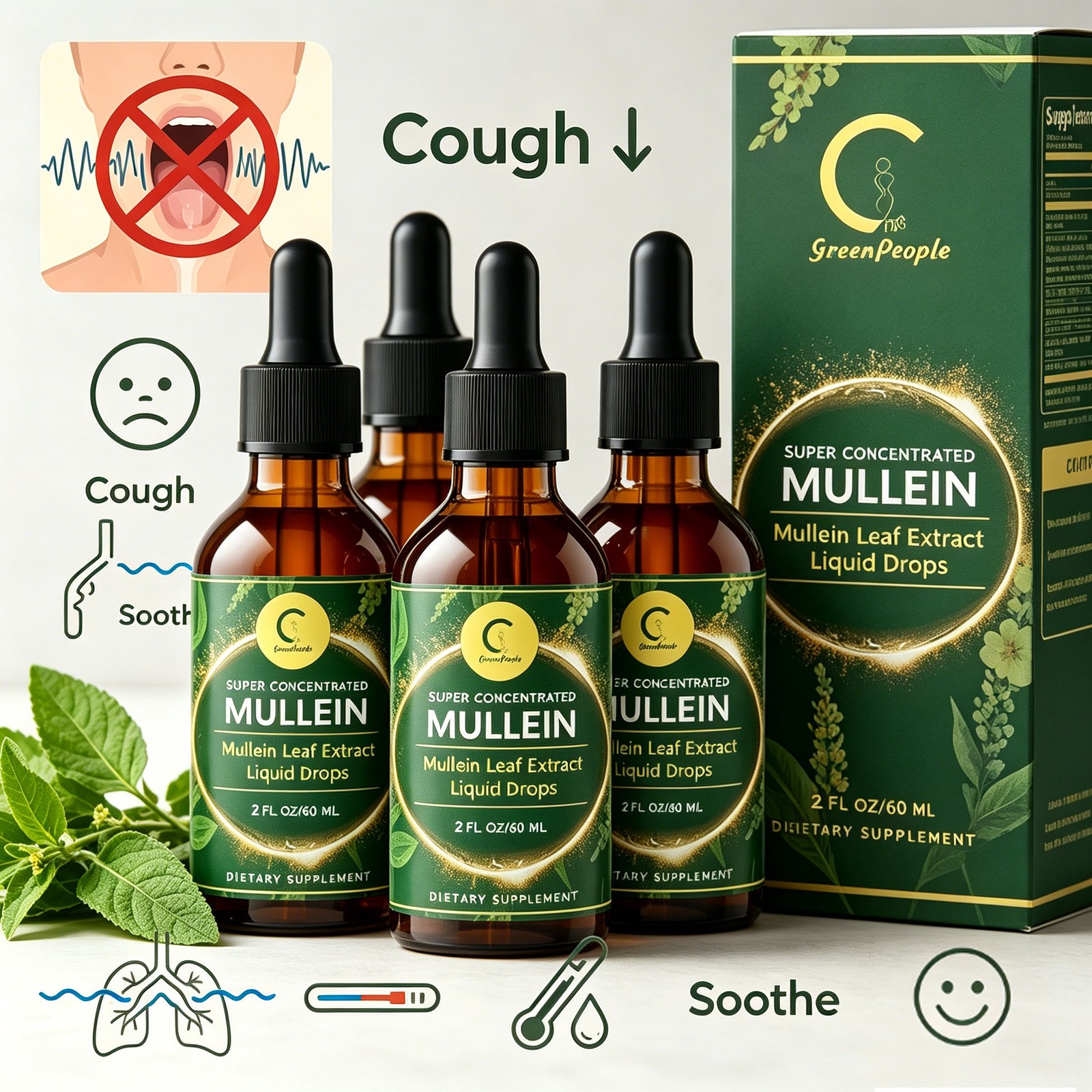 4 PACK Mullein Drops for Lungs, Detox and Cleanse Mullein Extract Supplement