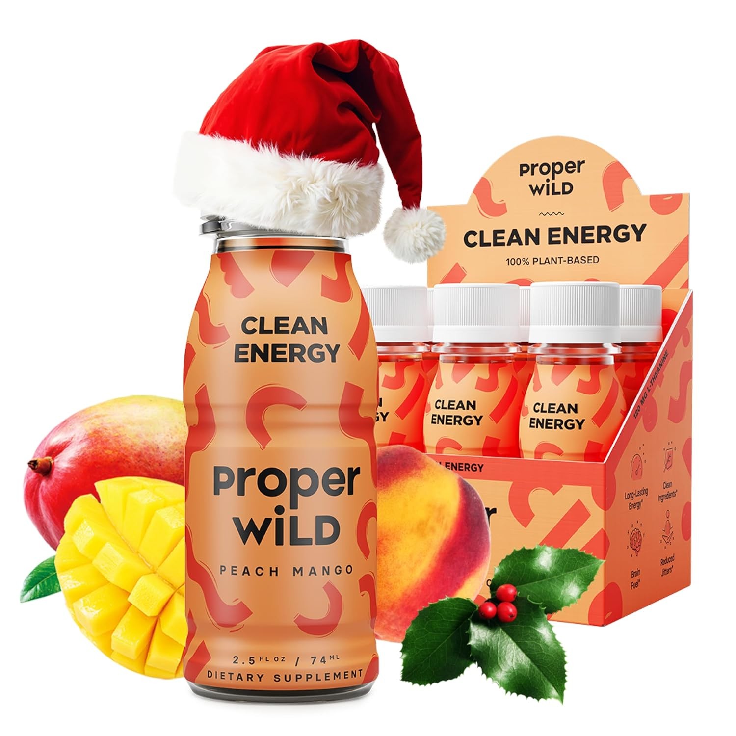 Proper Wild Natural Clean Energy Shots Caffeine & L-Theanine Peach Mango 6 Shots