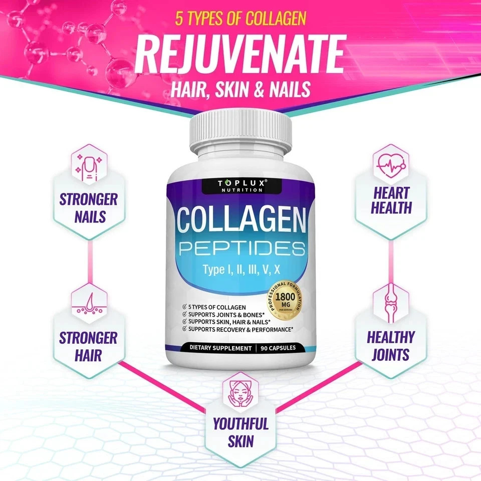 Toplux 1800mg Multi Collagen 90 Caps Skin Joint Support