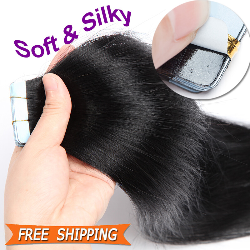 Invisible Tape In Hair Extensions 100% Real Remy Human Hair Seamless Skin Weft