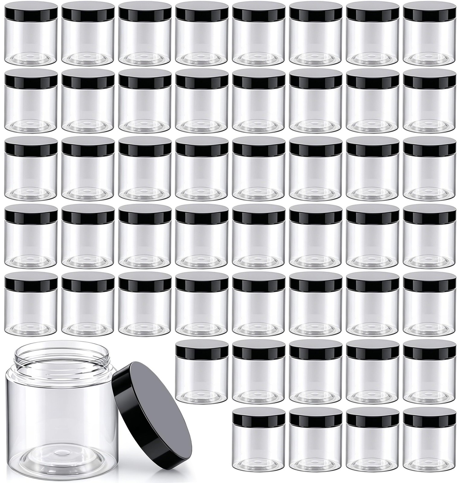 50 Pack 4 oz Clear Plastic Jars with Lids – Small/Mini Containers for Slime