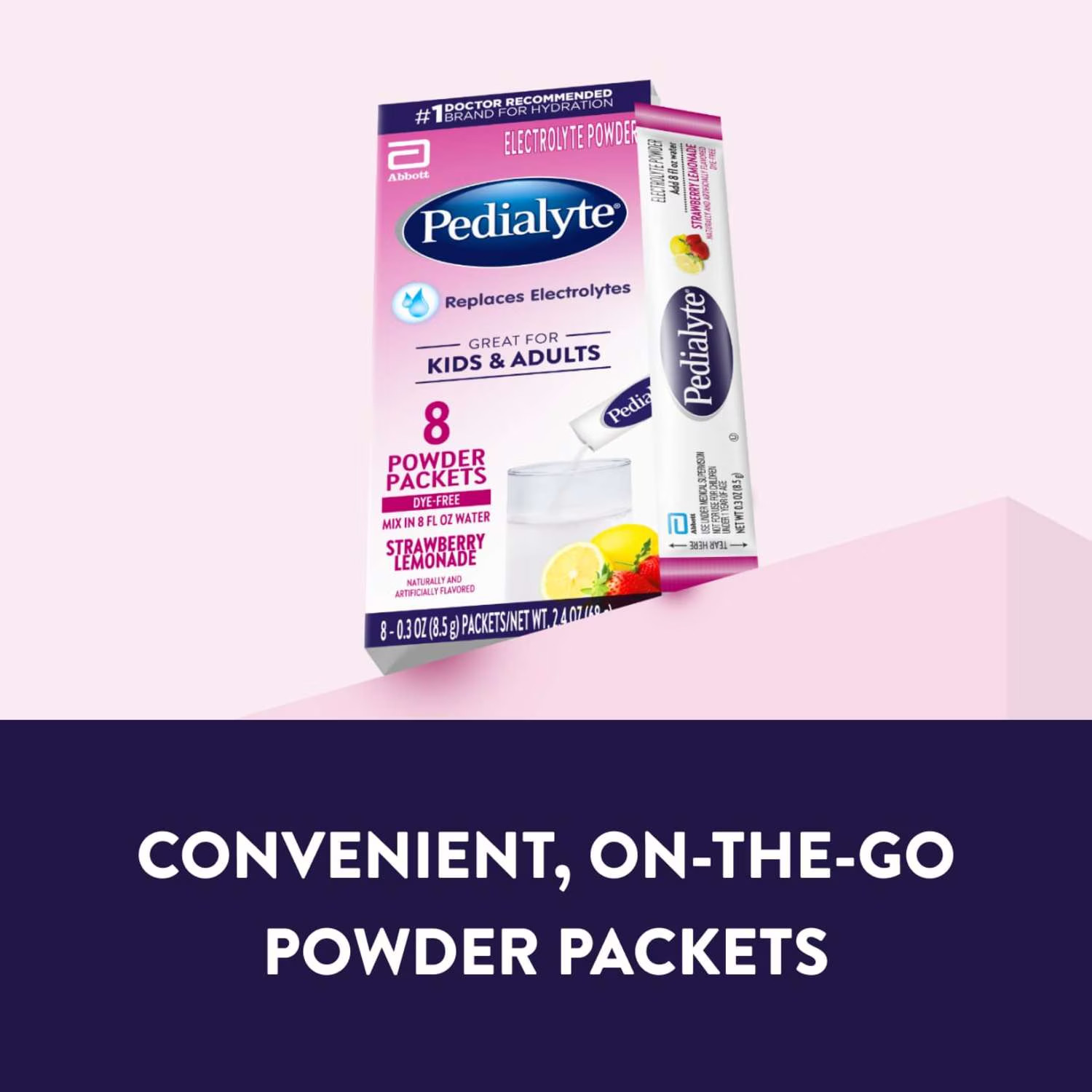 Pedialyte Electrolyte Powder, Strawberry Lemonade, 8 Powder Packets