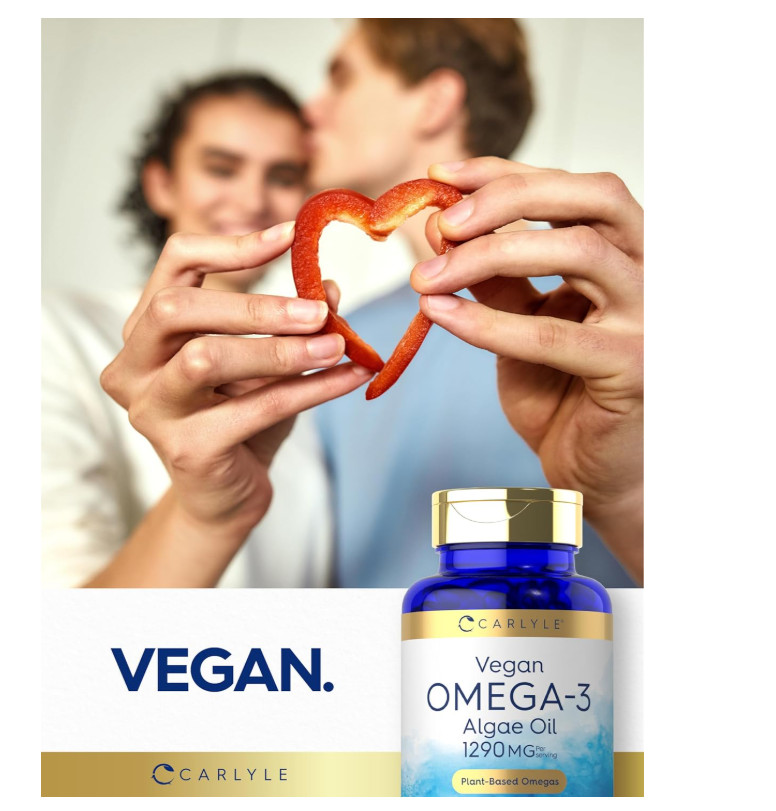 Vegan Omega 3 Supplement 1290mg 60 Softgels Plant Based Algae Oil Non GMO Gluten
