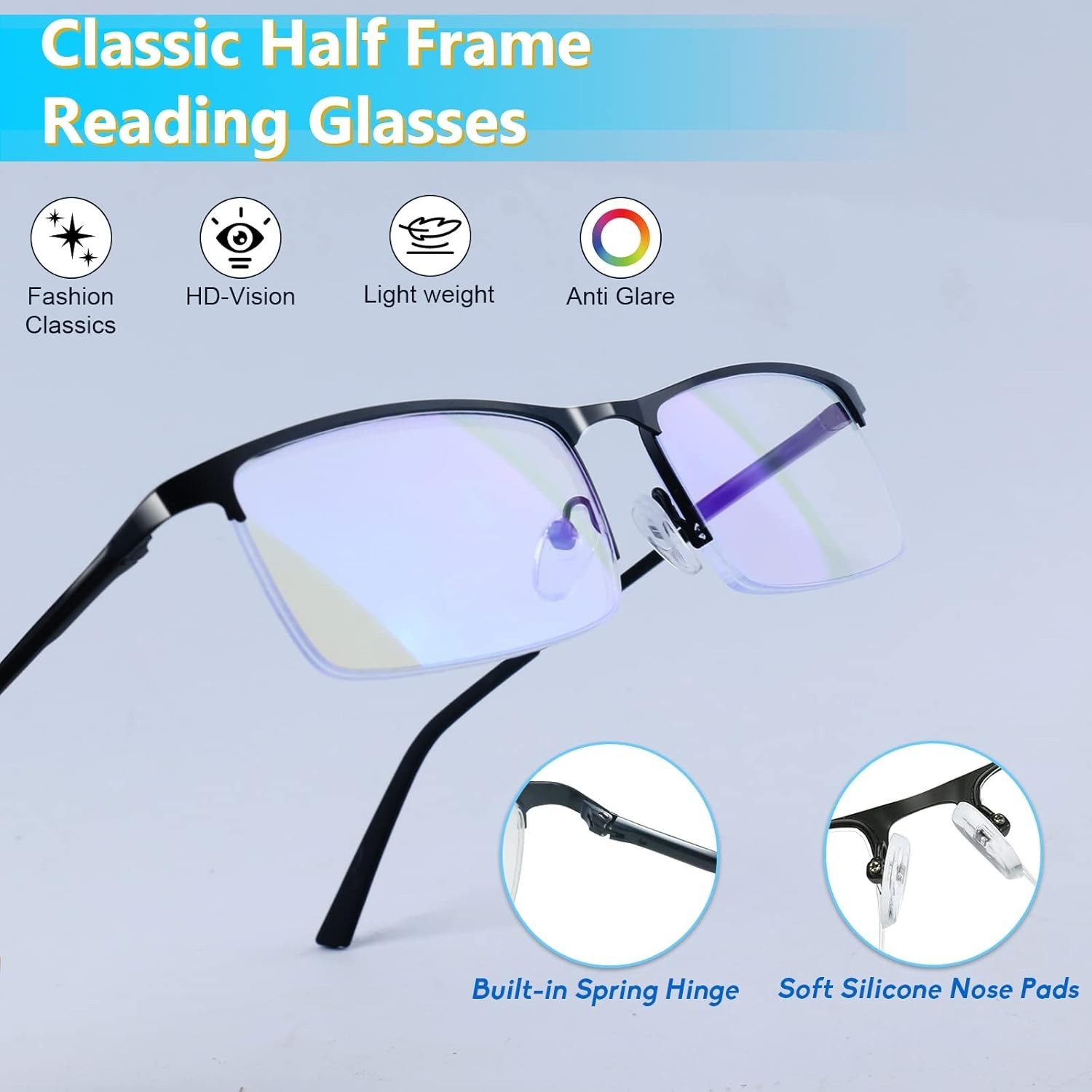 3 Pack Stylish Blue Light Blocking Reading Glasses for Men – 1.25X Magnification