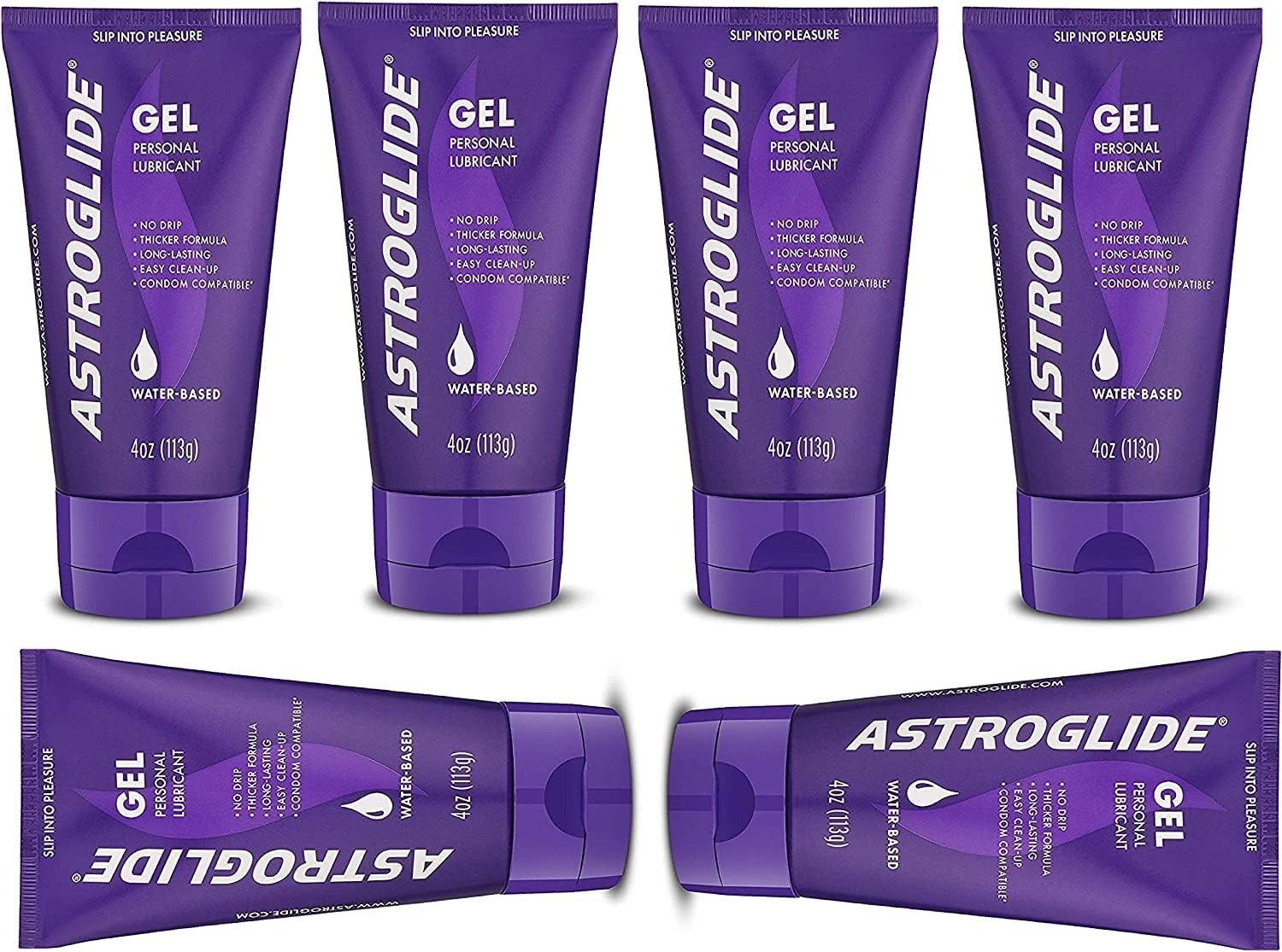 6 Pack – Astroglide Water-Based Personal Lubricant Gel Easy Cleanup, 4 oz Each