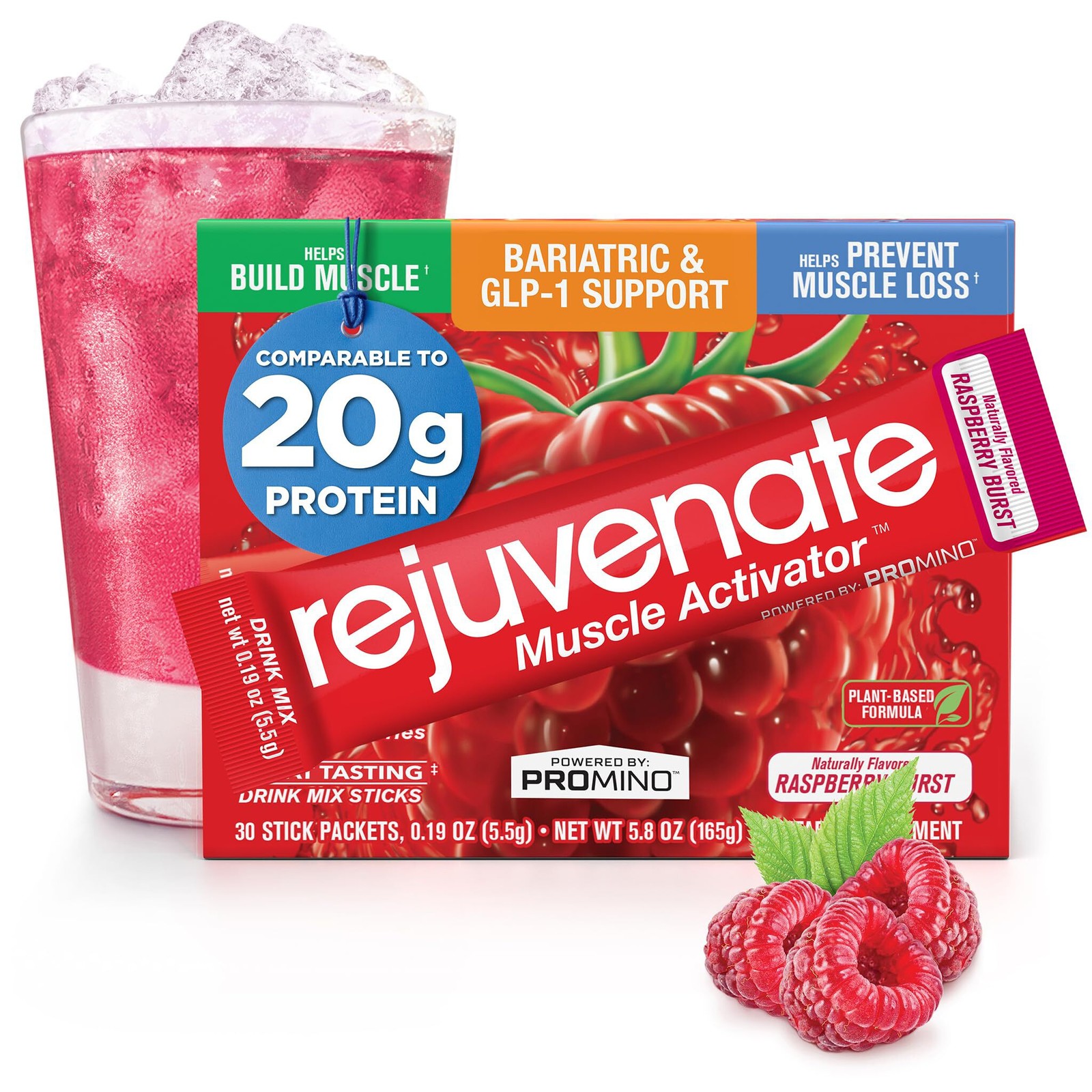 Rejuvenate Muscle Activator™, Drink Mix, Raspberry Burst, 30 Stick Packets, 0.19