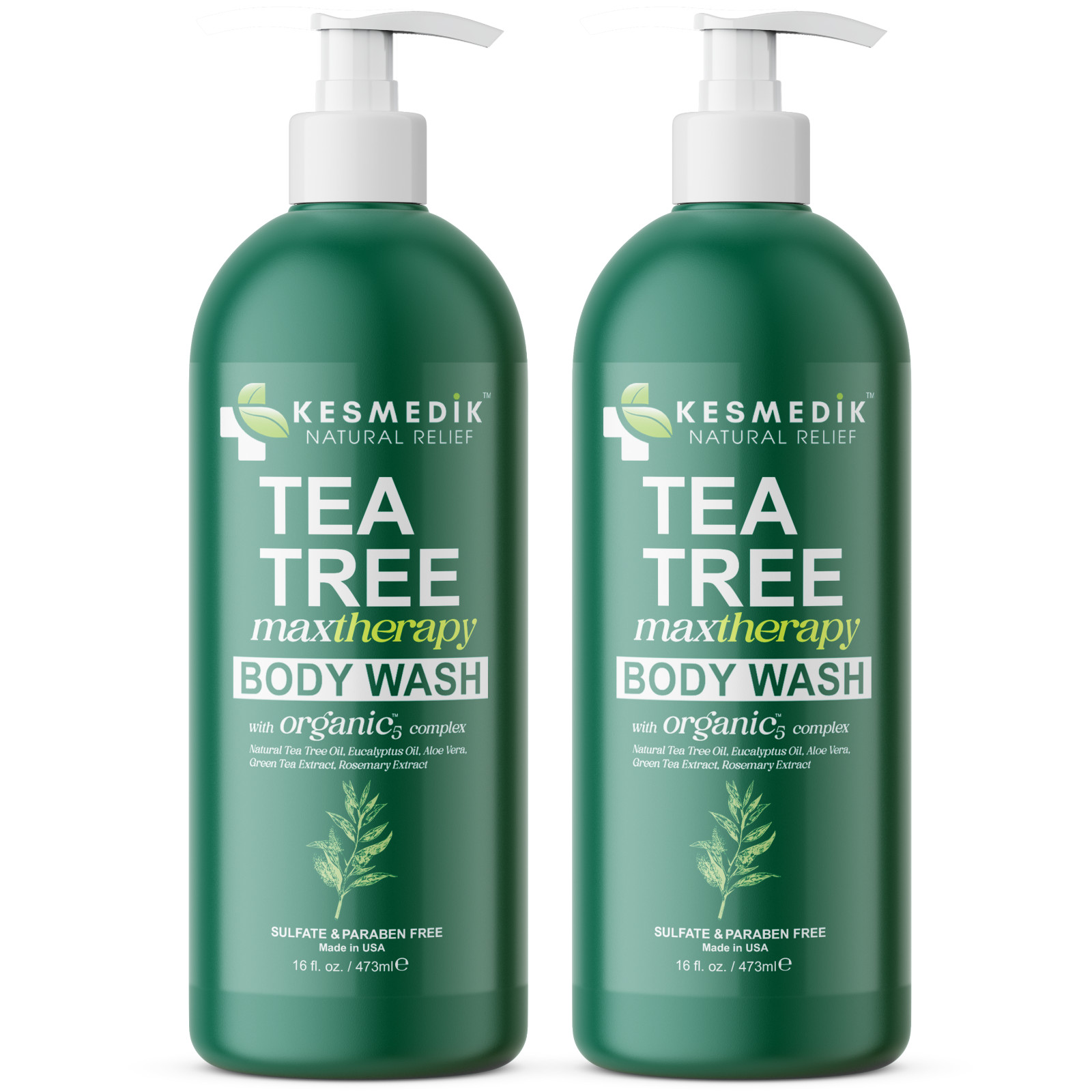 Kesmedik Tea Tree Body Wash, Organic-5 Complex, Refresh & Hydrate – 2 Pack