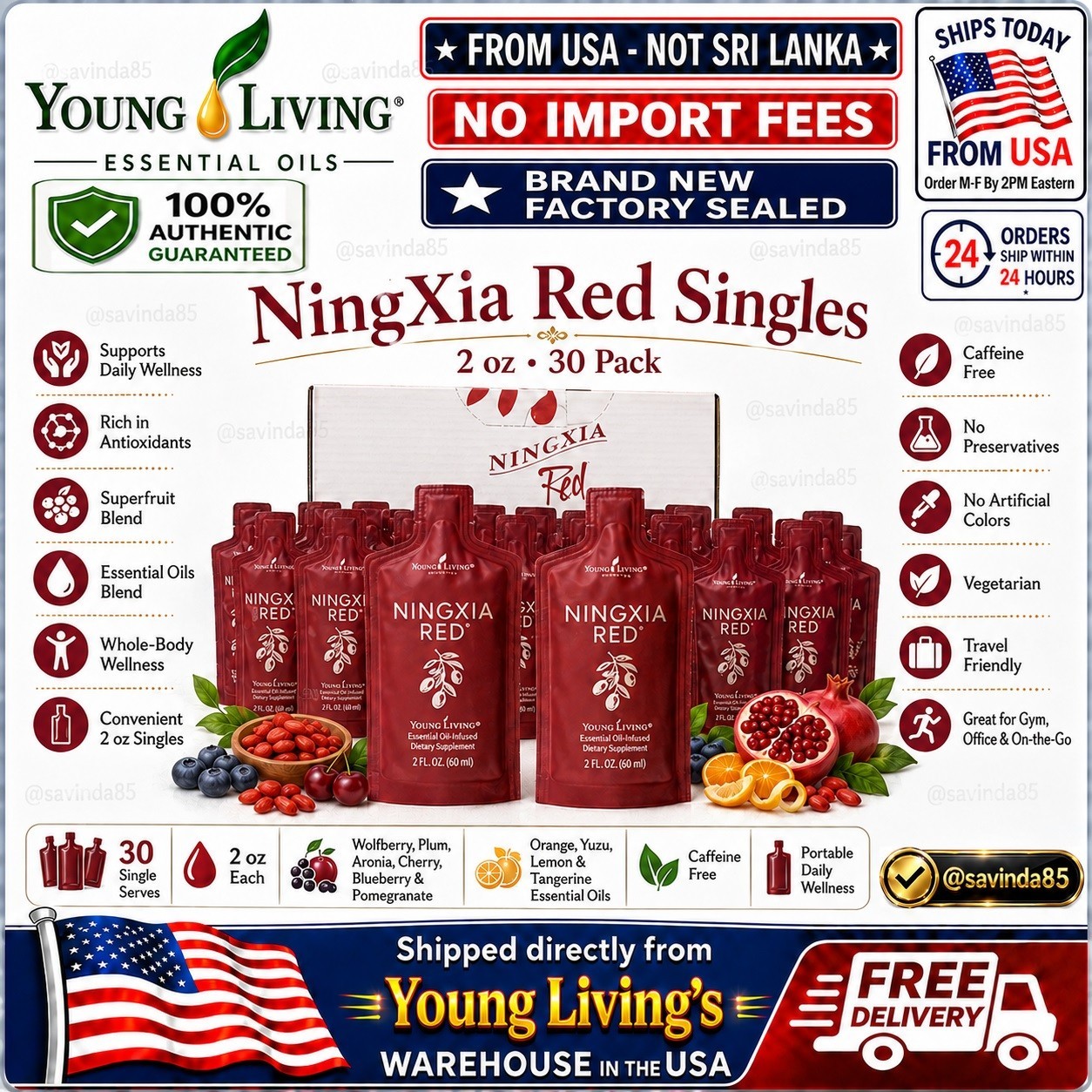 Young Living NingXia Red 2 oz Singles 30 Ct Wolfberry Drink Pack NEW🚚From USA🚚