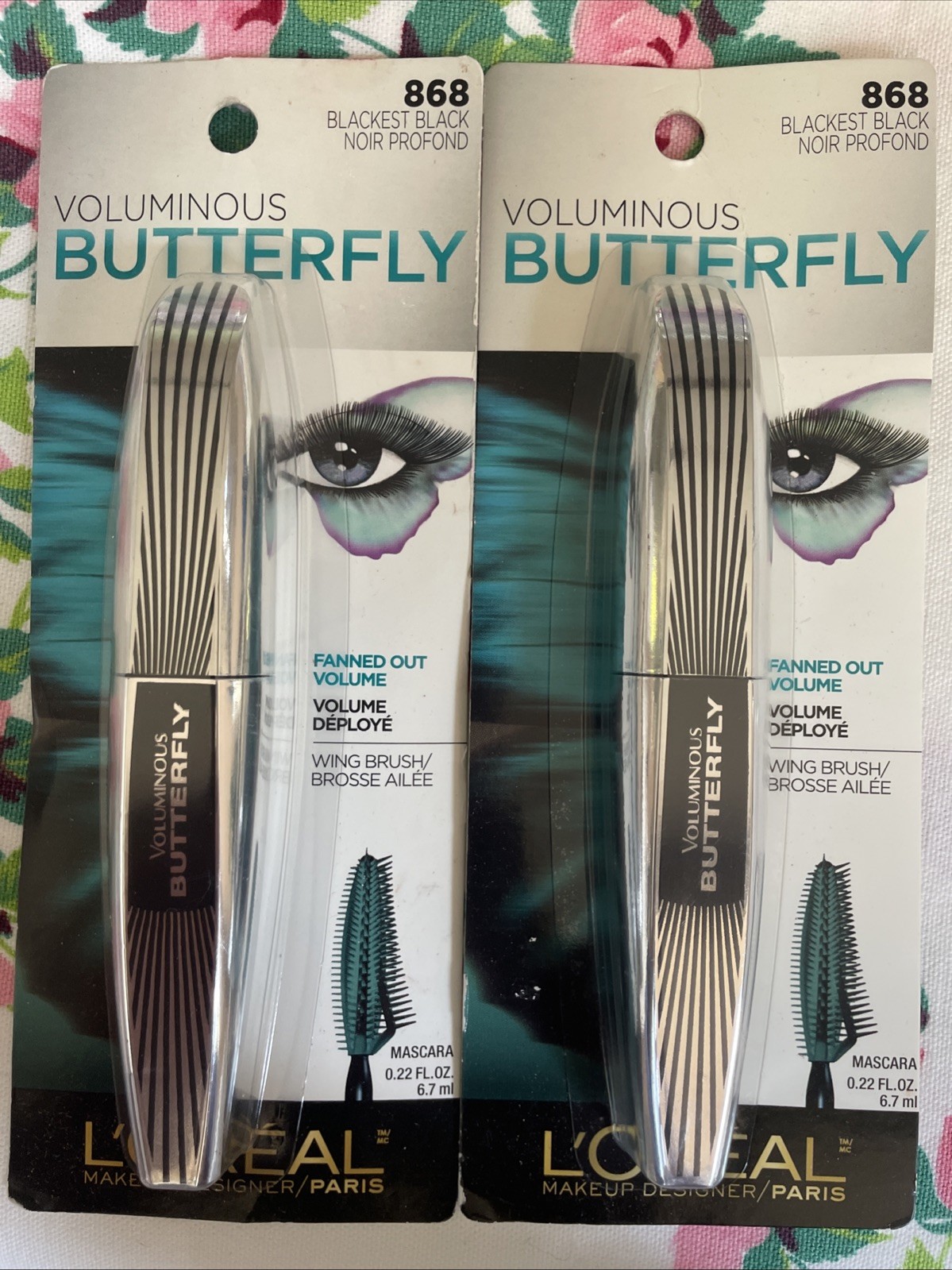 2~LOREAL Butterfly Mascara 868 BLACKEST BLACK Washable Fanned Out Volume Retired