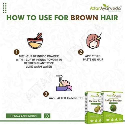 Attar Ayurveda Black Hair Dye Henna Indigo Powder Combo 200g Each Pack of 2