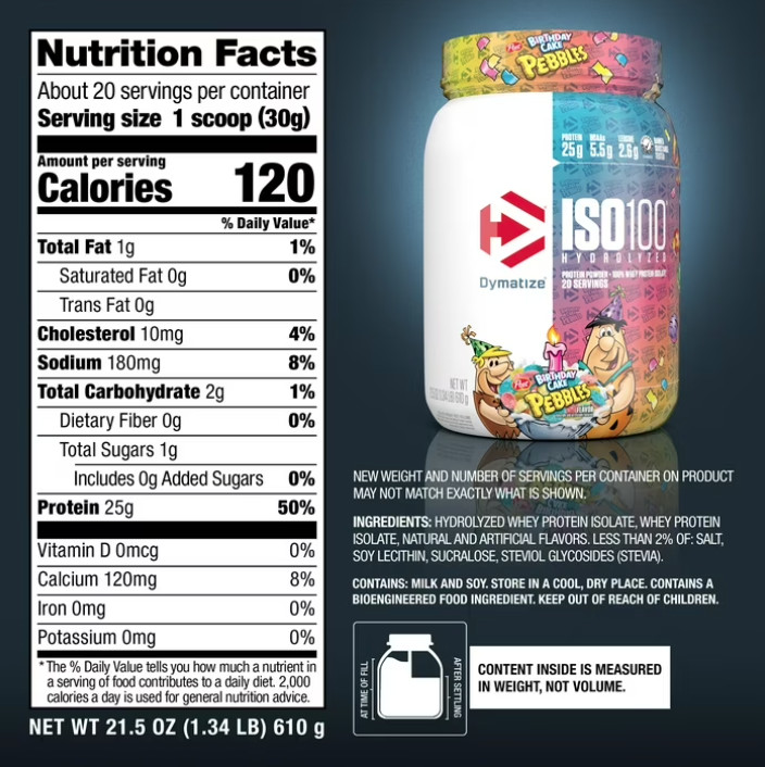 Dymatize ISO100 Hydrolyzed Whey Isolate Protein Powder Birthday Cake Pebbles 20
