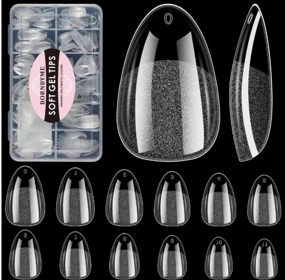 Extra Short Almond Soft Gel Nail Tips 120Pcs 12 Sizes Pre Etched Full Cover Clea