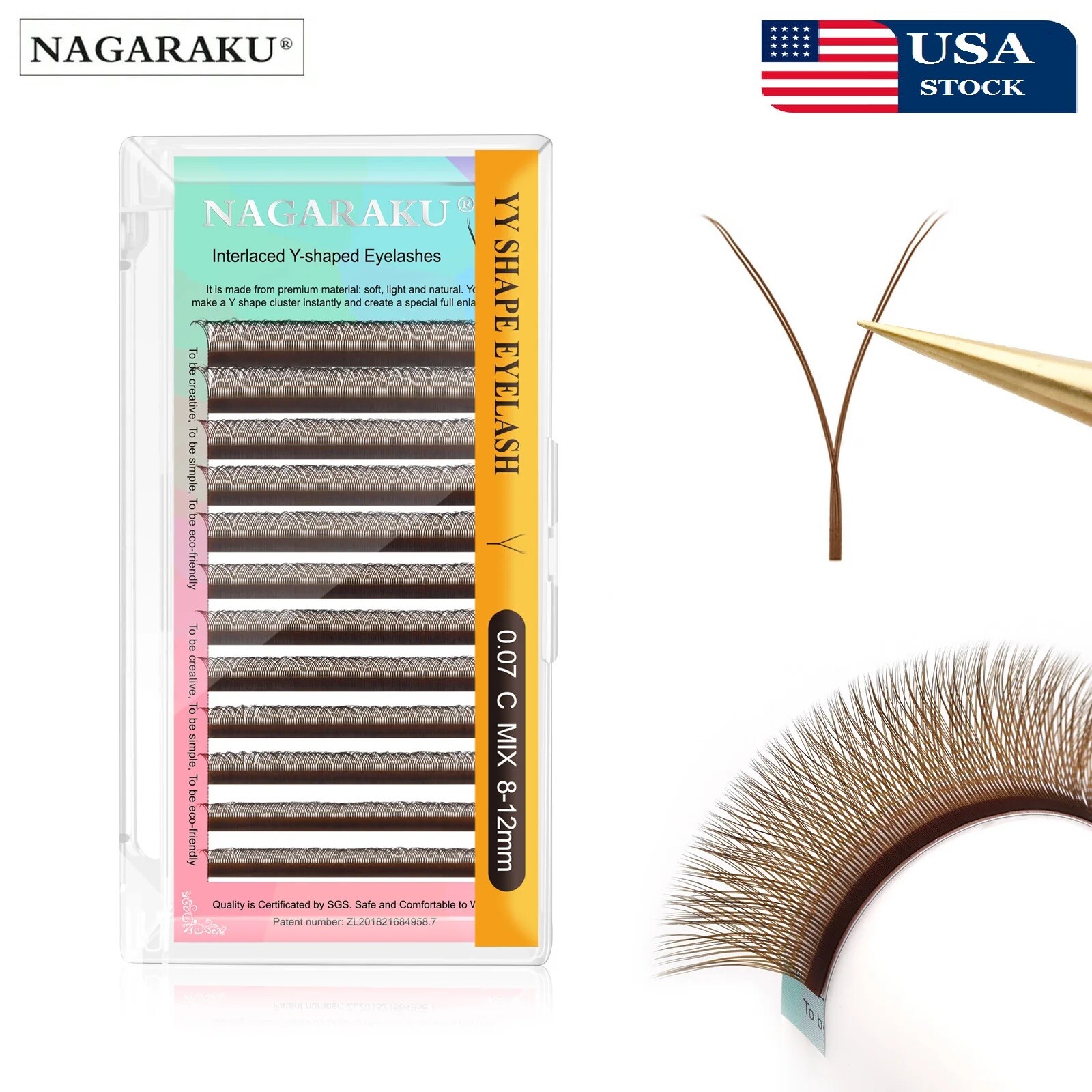 NAGARAKU YY Shape Hand Woven Premium Mink Soft Light Natural Brown Eyelashes USA