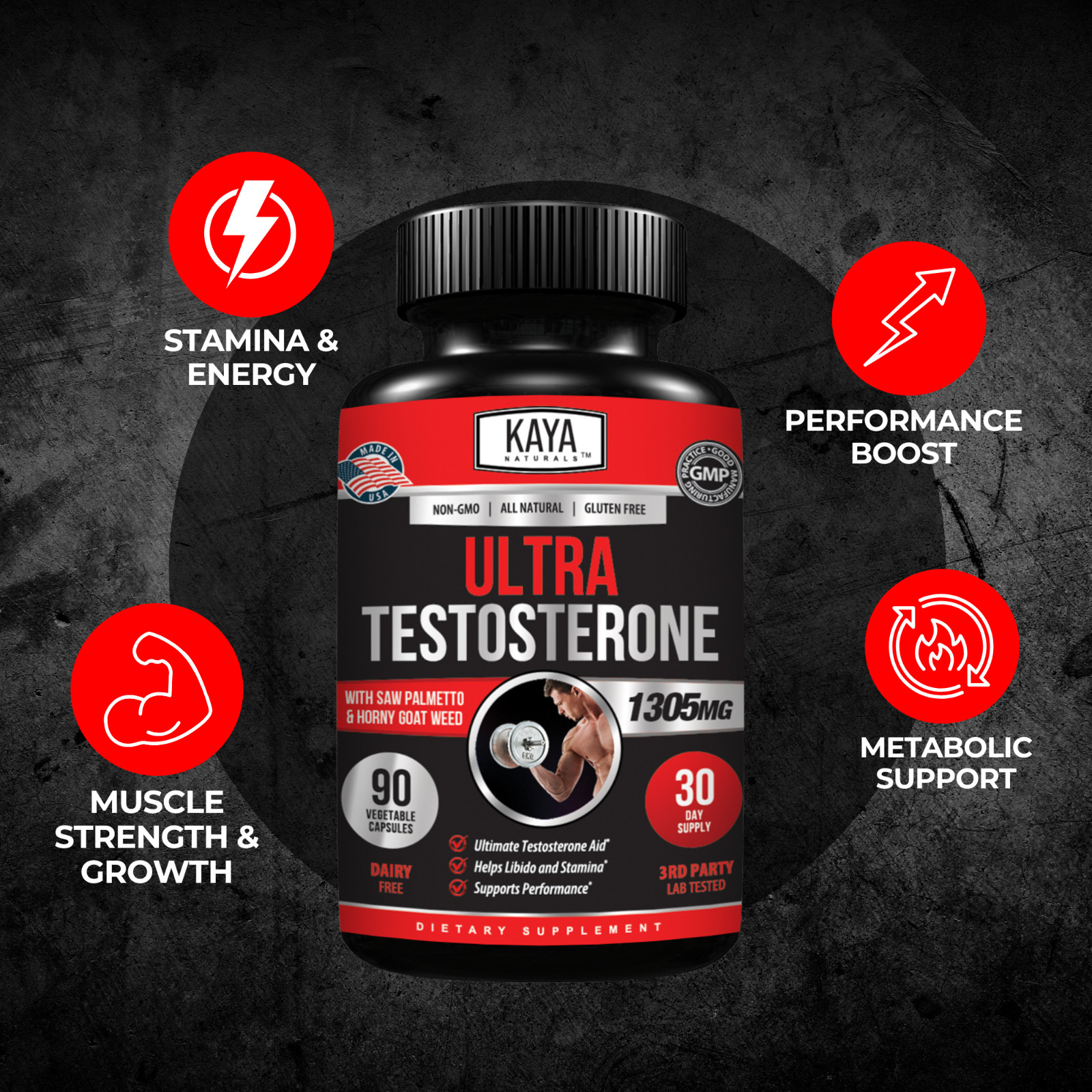 Natural Testosterone Booster 90ct Increase Energy Improve Muscle Strength Growth