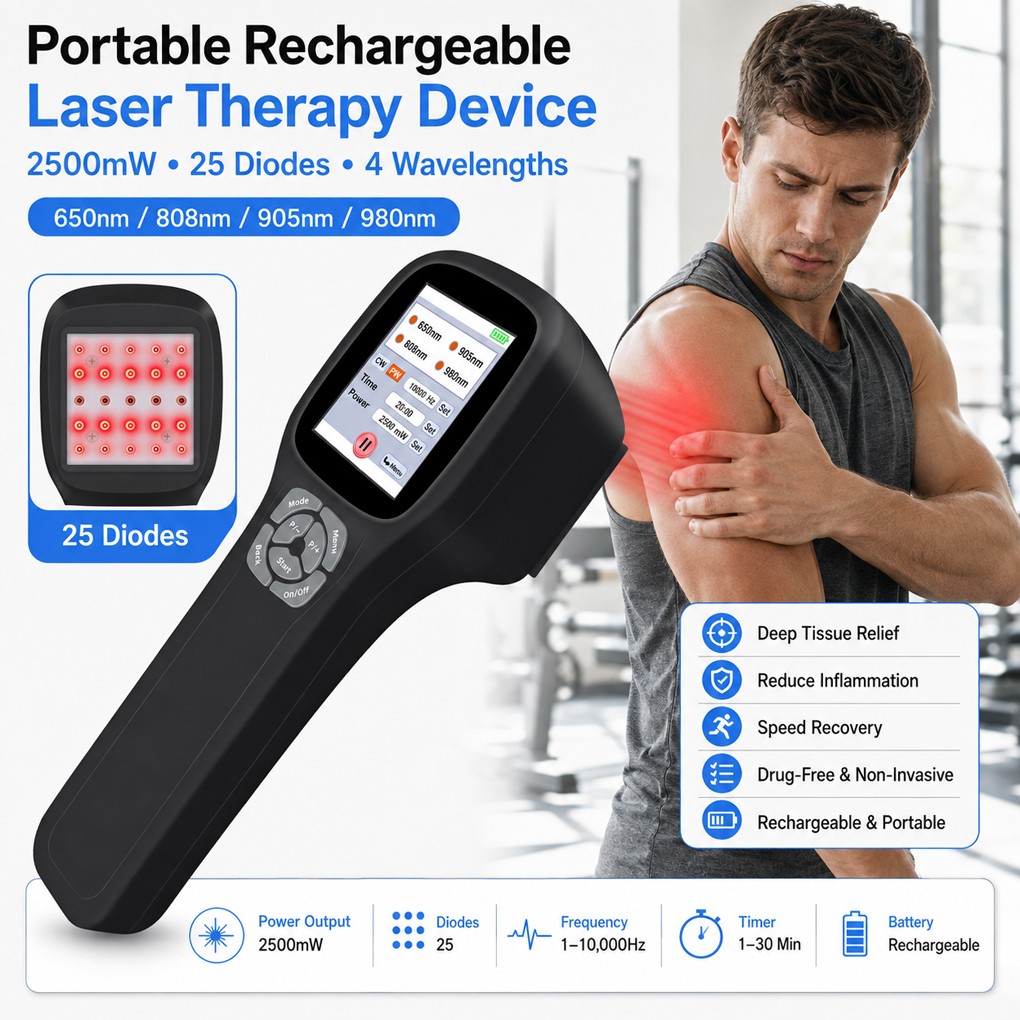 Handheld 2500mW LLLT Laser NIR Light Physiotherapy Device for Joints Pain Relief