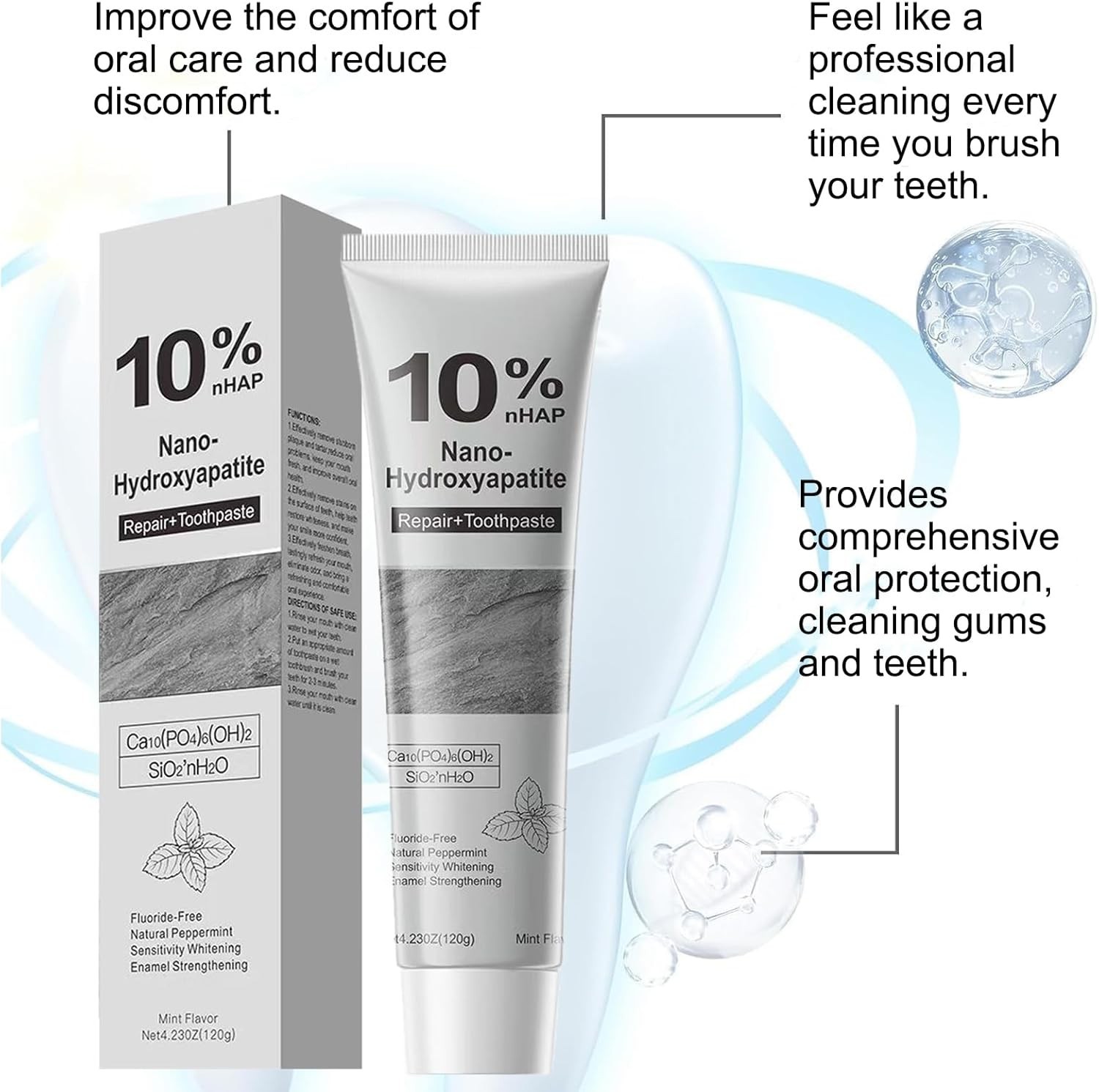 Gentle Mint Hydroxyapatite Toothpaste for Sensitive Teeth – 10% Formula, 8.46oz