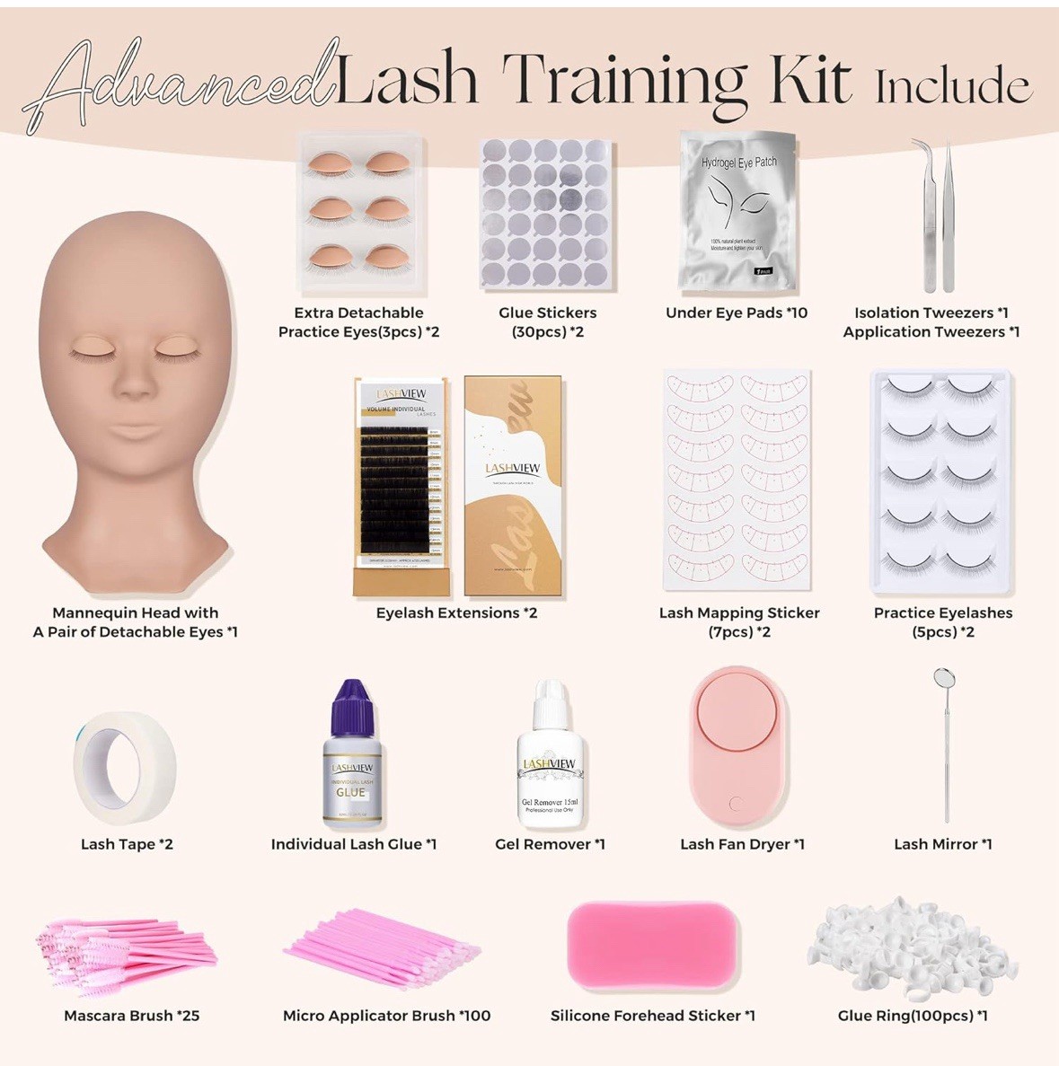 Lashview Advanced Lash Training Kit 338pc Eyelash Extension Set New Open Box