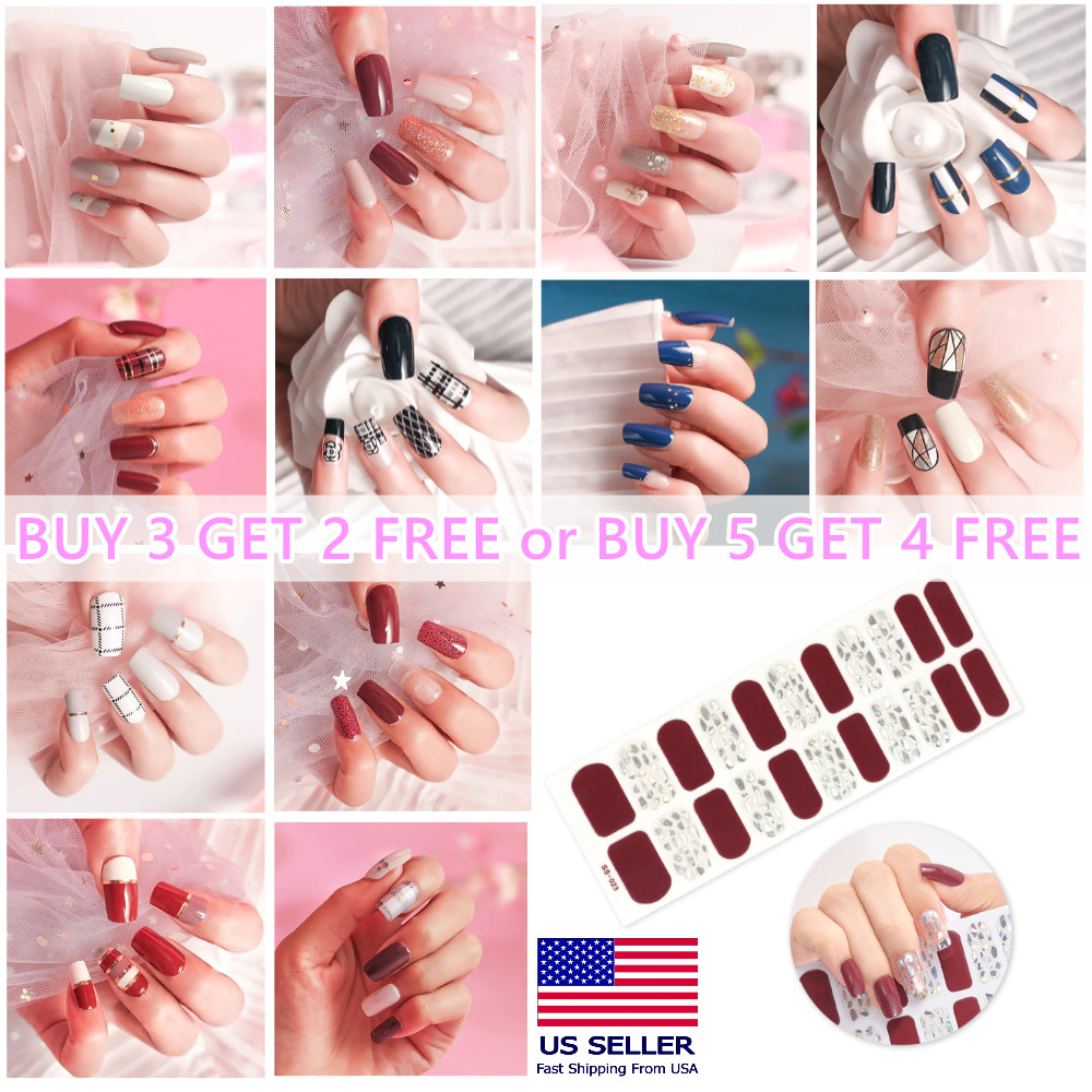 Full size Nail Wraps Stickers Polish Manicure Art Self Stick Decor 3D Strips USA