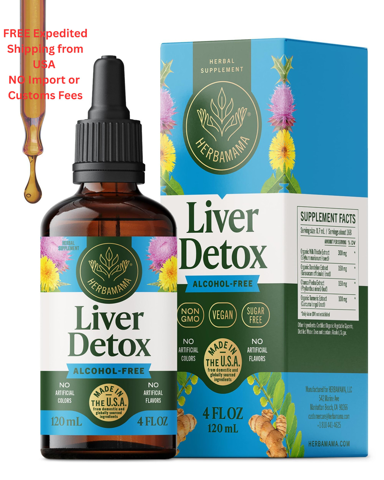 HERBAMAMA Liver Detox Liquid Drops – Vegan Support 4 Fl Oz (Pack of 1)