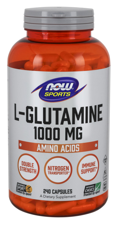 Now Foods L-Glutamine 1000 mg Double Strength, 240 VegCAPS, essential amino acid