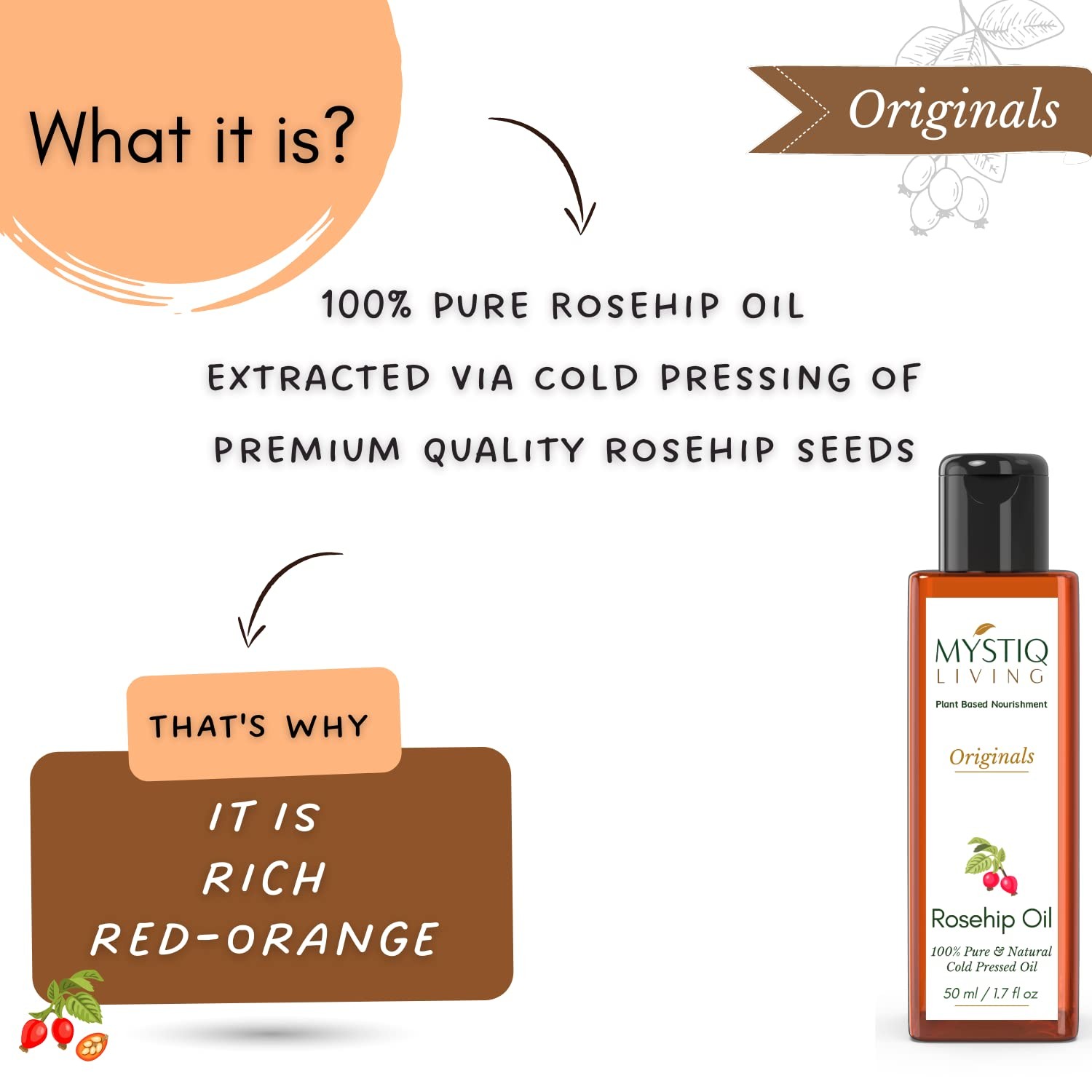 Mystiq Living Rosehip Oil For Glowing Skin And Smooth Hair 50ml