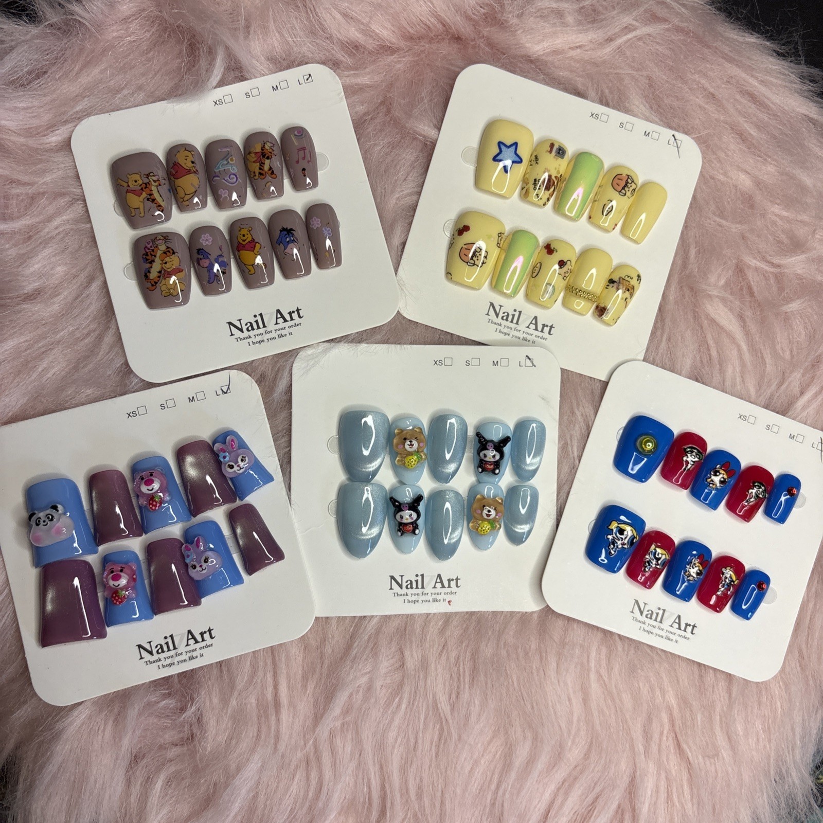 Press-On Nails Set Of 5 (50pcs) Size L CARTOON CUTE Theme