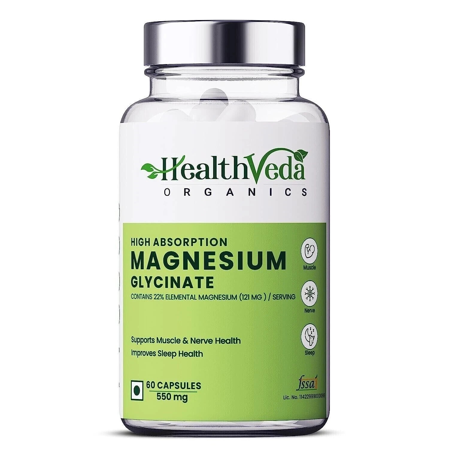 Pure Magnesium Glycinate 550 mg High Absorption Improved Sleep, Stress & Anxiety