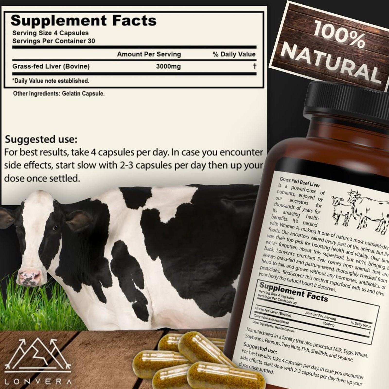 Grass Fed Beef Liver Capsules Dessicated Liver Nutritionalal Health Formula 120