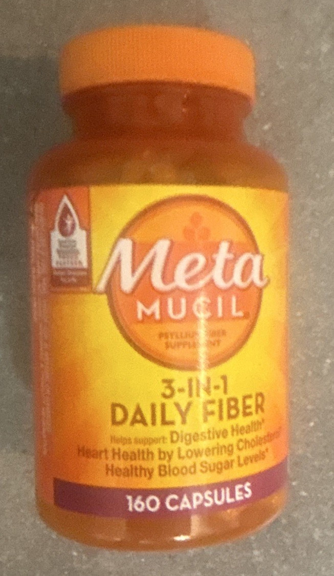 Metamucil 3-in-1 Psyllium Husk Fiber Capsules 160 Ct Gluten-Free Unflavored