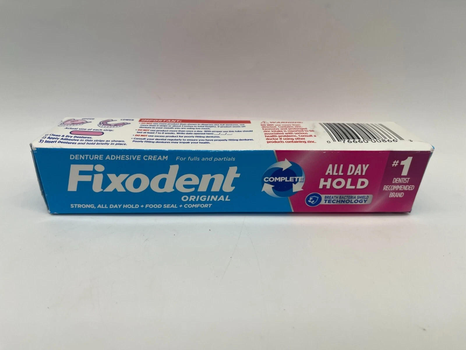 Fixodent Complete Original Denture Adhesive Cream All Day Hold 2.4 Oz