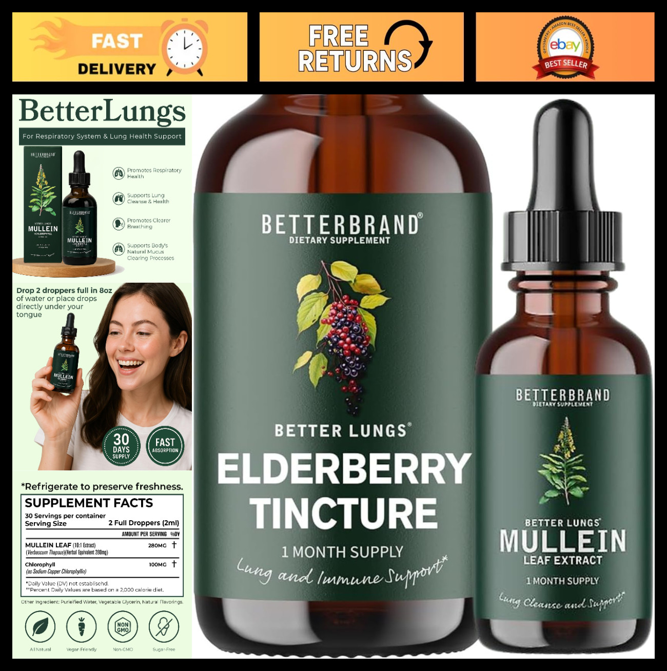 Mullein Leaf Extract & Elderberry Tincture Bundle – Natural Lung Health Support