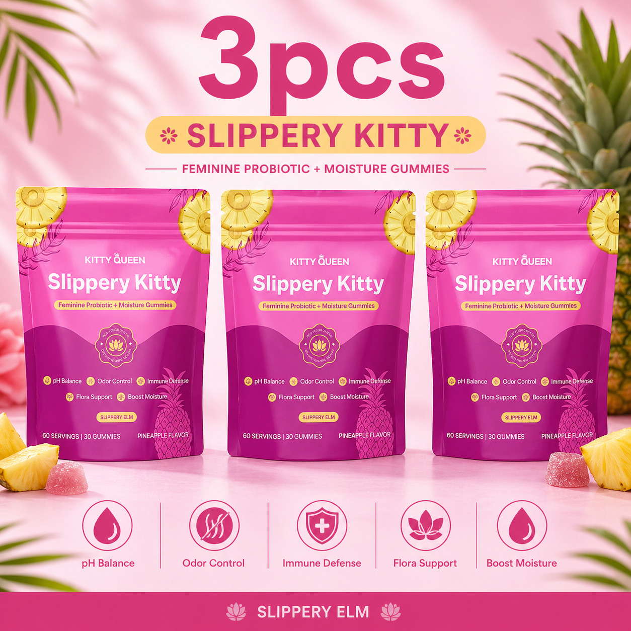 Kitty Queen Slippery Kitty – Feminine Probiotic + Moisture Gummies