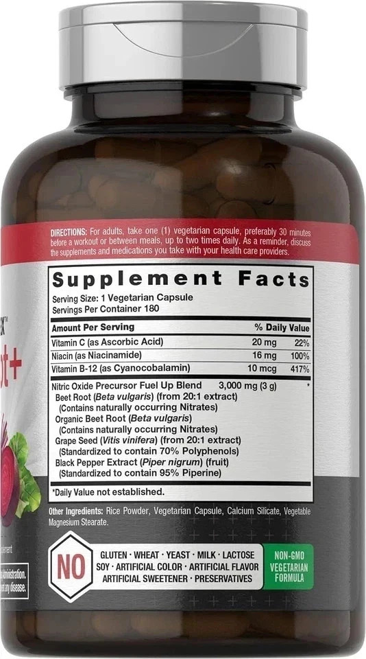 2 BOTTLES-Nitric Oxide Beet Root Capsules /With Nitrates |180 Count| by Horbaach