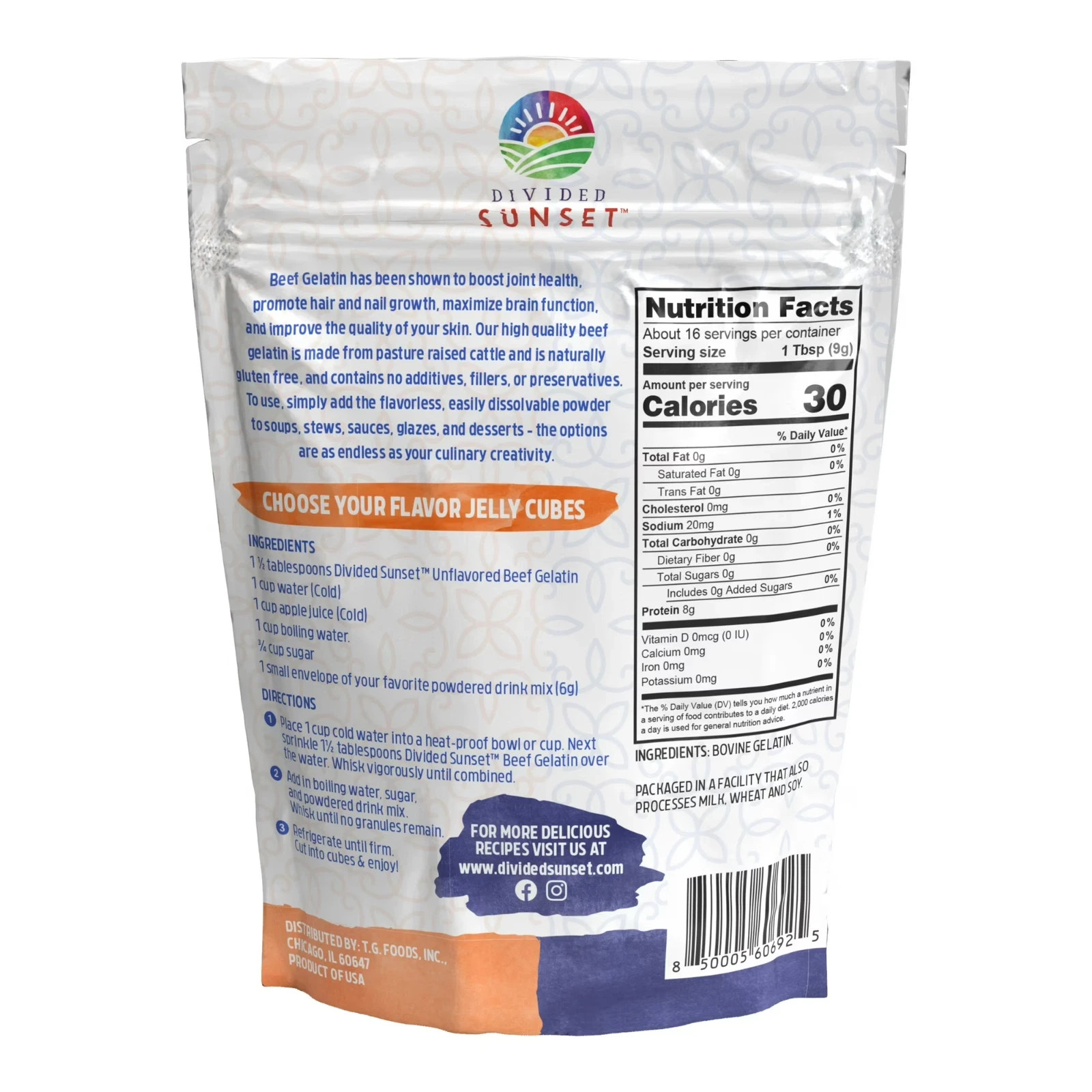 Divided Sunset, Unflavored Beef Gelatin Powder, 5 oz (142 g)