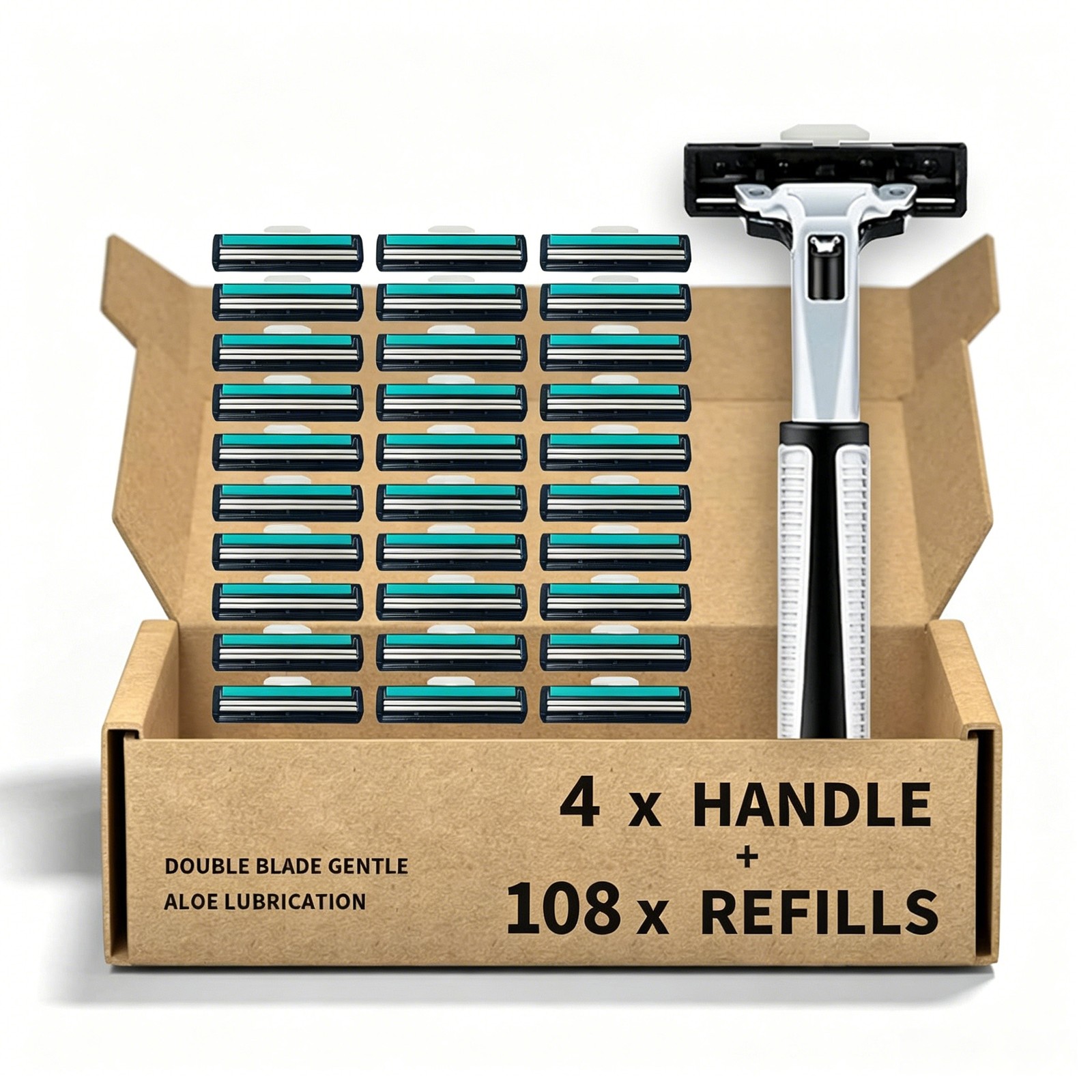 Men’s Disposable Razors 108 Twin Stainless Steel Blades 4 Handles—Smooth Shave
