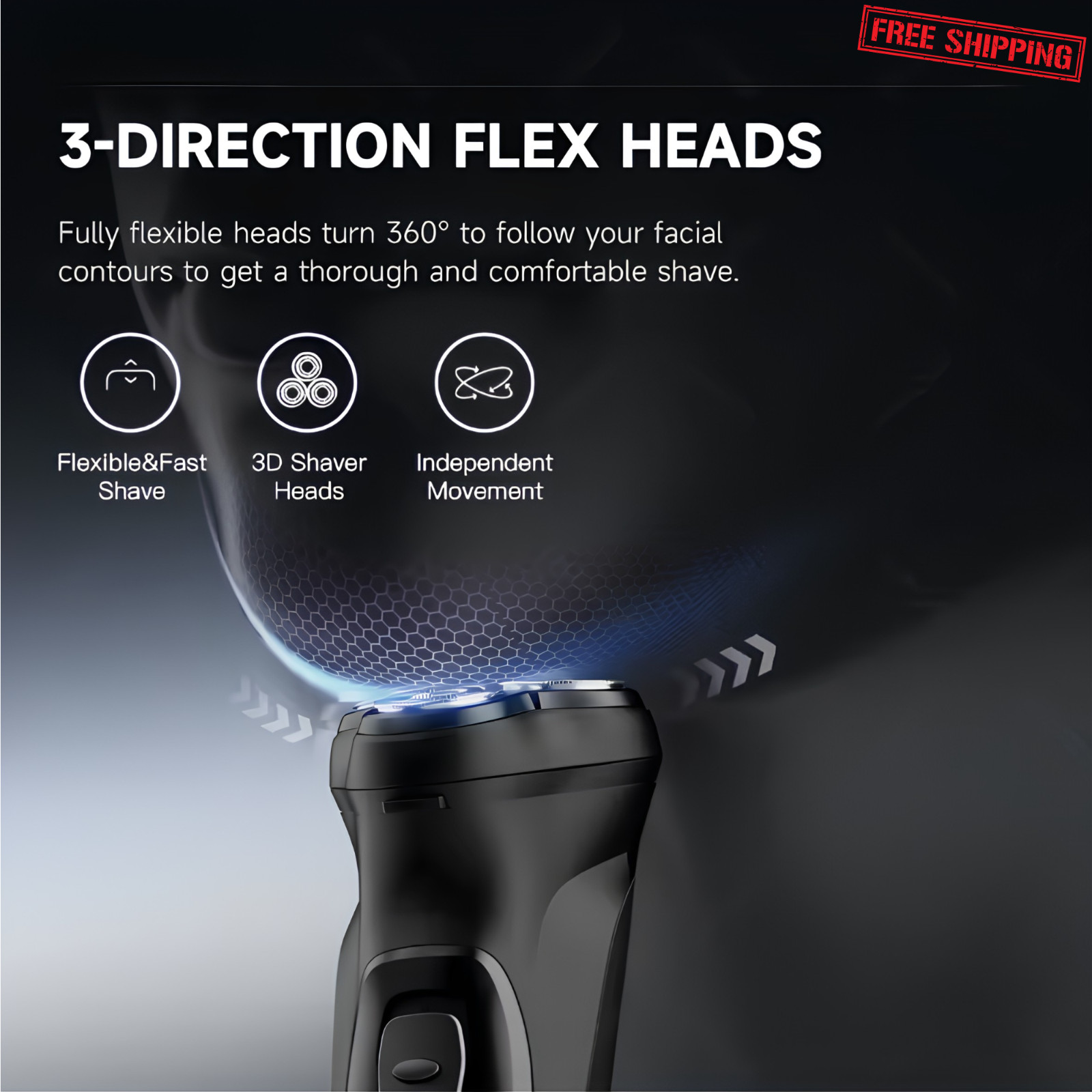 Men Cordless Electric Shaver 3D Floating Rotary Razor Beard Trimmer Type-C