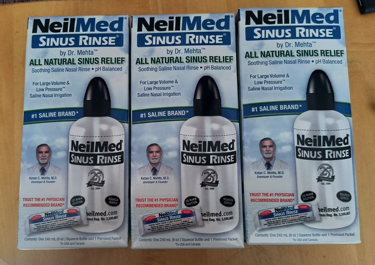 LOT OF 3 NeilMed Sinus Rinse Bottle 8 OZ + Saline Packet Sinus Relief EXP6/2029