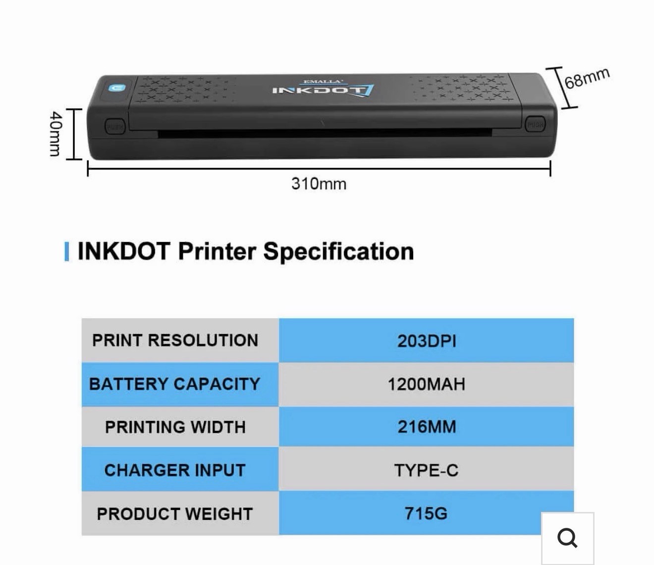 EMALLA INKDOT Wireless Portable Thermal Transfer Machine w/ Case Black/Blue