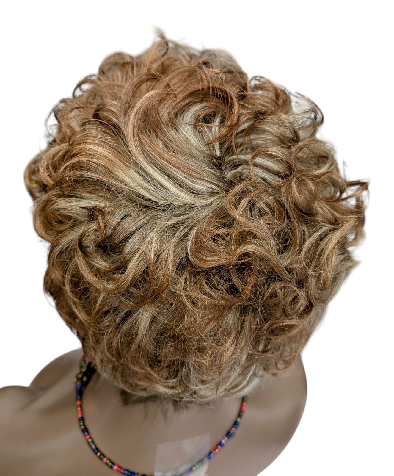Human Hair Short Pixie Cut With Bangs Light Aurburn Mixed Blonde Wig