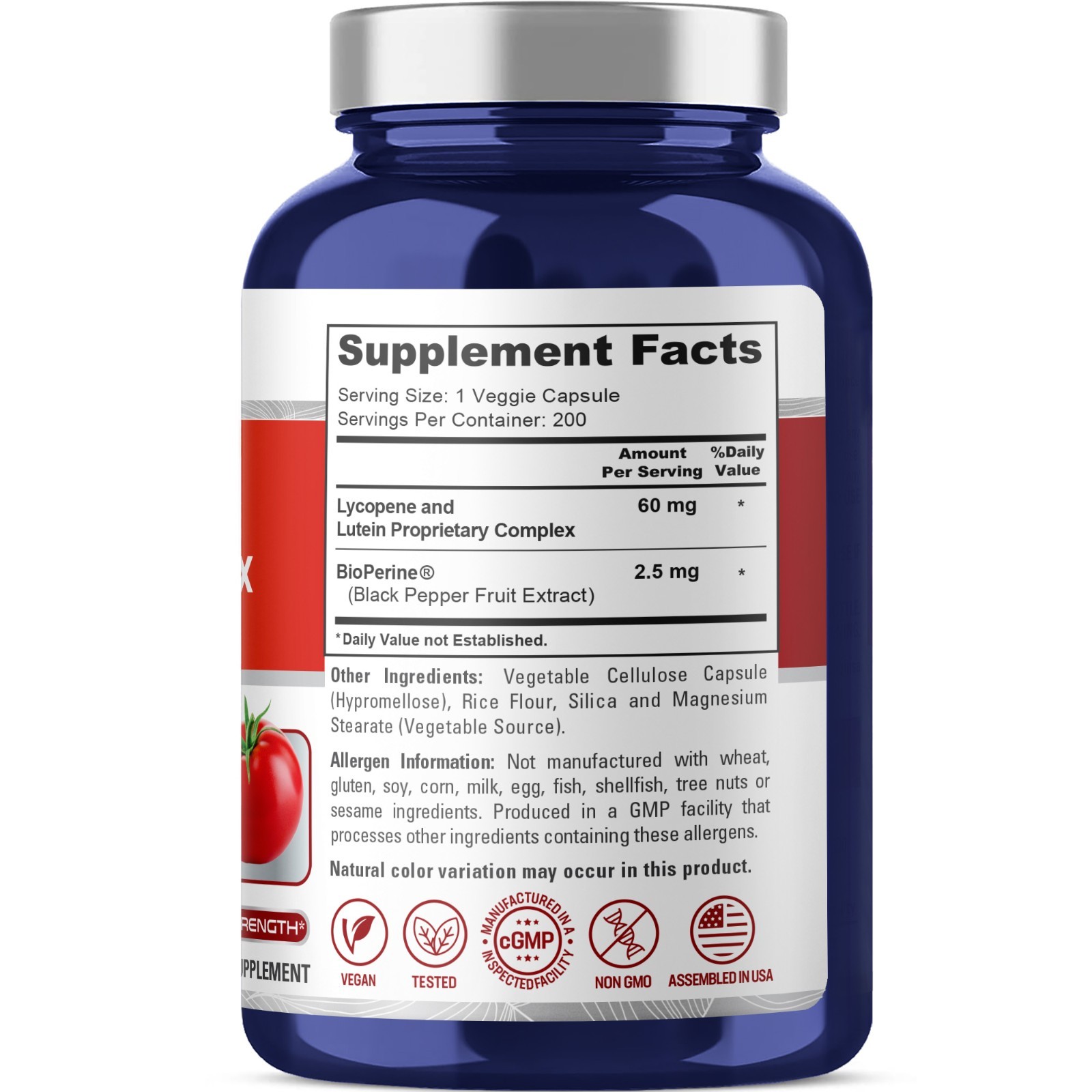 NusaPure Lycopene & Lutein Complex 60mg per caps 200 Veggie Capsules (Non-GMO)