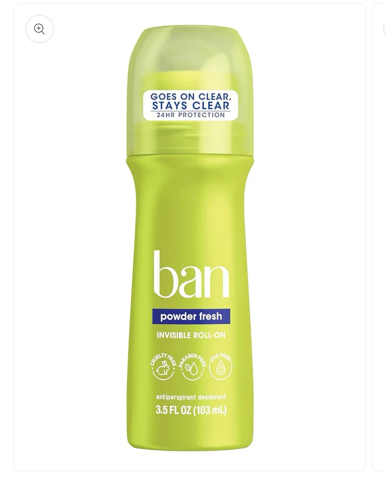 Ban Roll-On Antiperspirant Deodorant, Powder Fresh, 3.5 Fluid Ounce