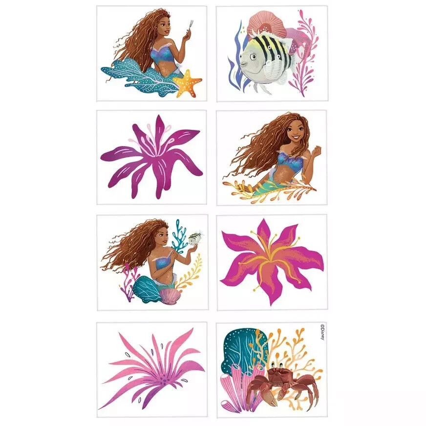 NEW 8 pc DISNEY PRINCESS ARIEL THE LITTLE MERMAID temporary tattoos