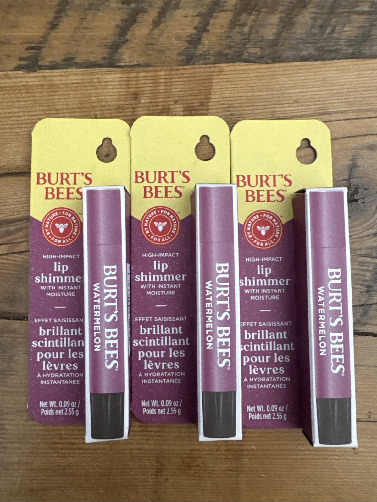 3 Burt’s Bees Lip Shimmer Watermelon 0.09 Oz #132 Vibrant Color New