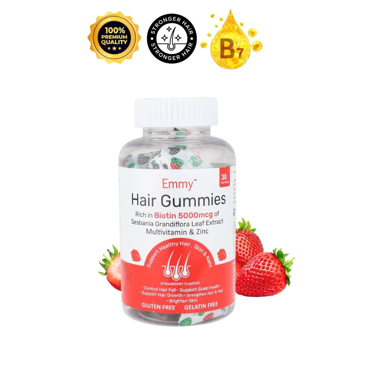Em.my Biotin Hair Gummies 30 Count Strawberry Vegan