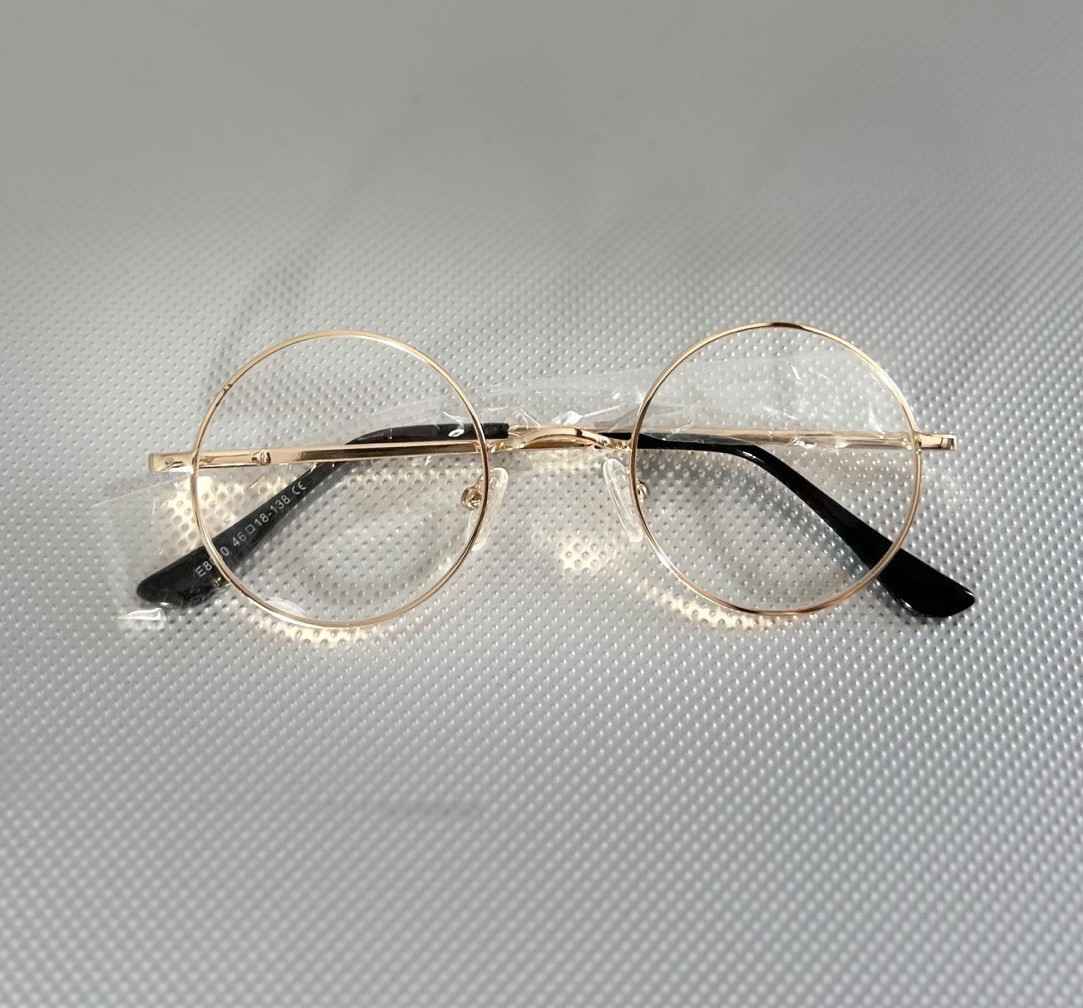 Round Eyeglasses Frames Gold Metal Full Rim Solid Unisex Adults B2