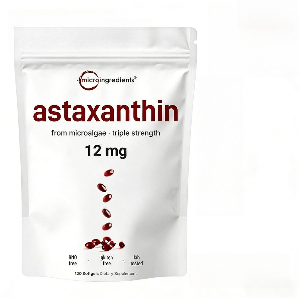 Micro Ingredients Astaxanthin 12mg Softgels, Natural Tanning Support