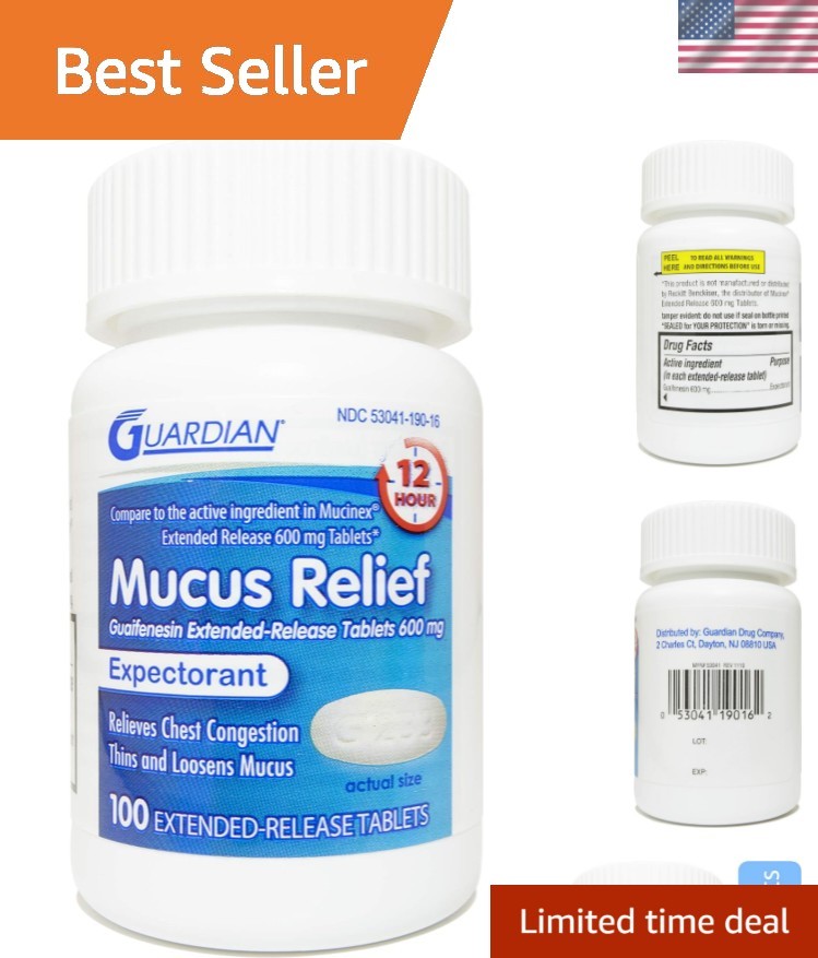 Mucus Relief, 600mg Guaifenesin 12 Hour Extended Release, Chest Congestion Ex…